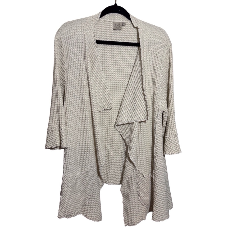 Focus Size Medium White Lagenlook Art To Wear Shawl Collar Waffle Cardigan